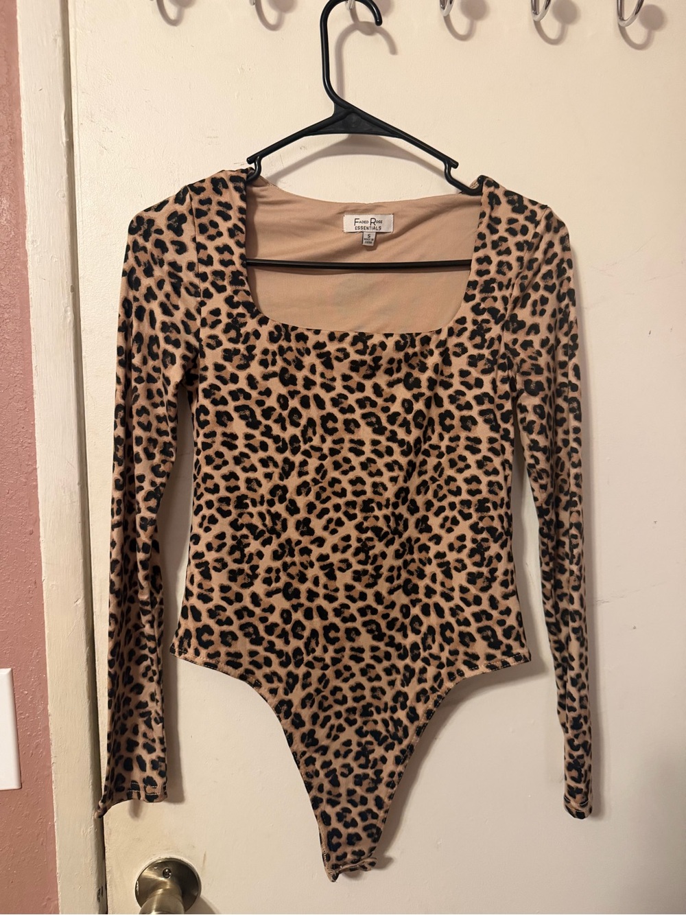 Free People Leopard Print Long Sleeve Bodysuit - Tan/Black